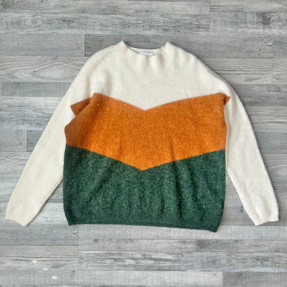 Just Brand Yellow Green Colorblock Alpaca Wool Sweater Size Medium N16